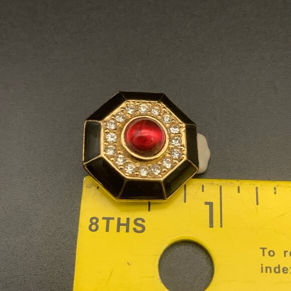 Vintage Ciner Gripoix Enamel Rhinestone Geometric Clip On Earrings Signed - Picture 6 of 6